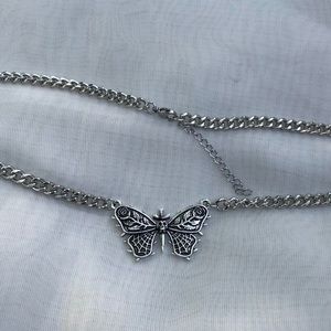 Men skull butterfly necklace